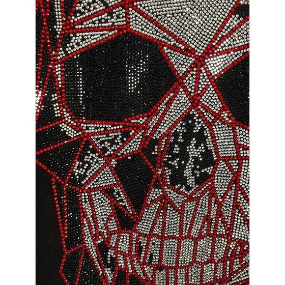 Skull Rhinestone Sweatshirt L Black Grunge Punk Rock n Roll Festive Holiday Chic - Picture 4 of 10